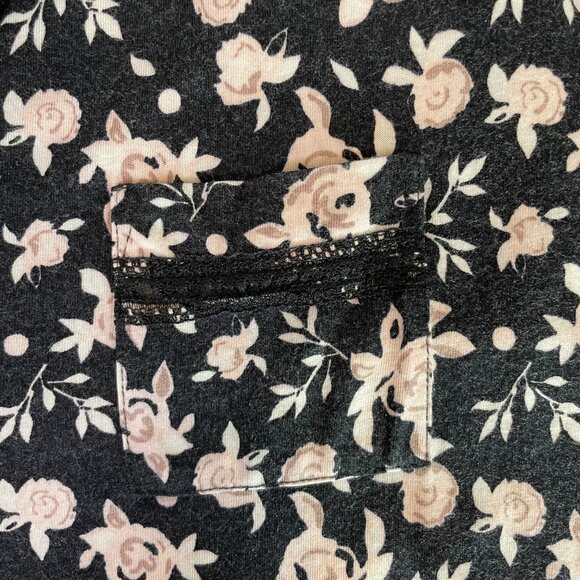 Cosabella Top Pink Black Floral Collared Button Down Long Sleeves Size L - Picture 6 of 13